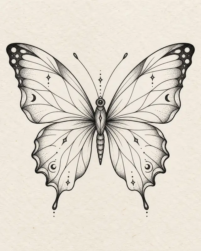 Symmetrical dotwork butterfly tattoo concept