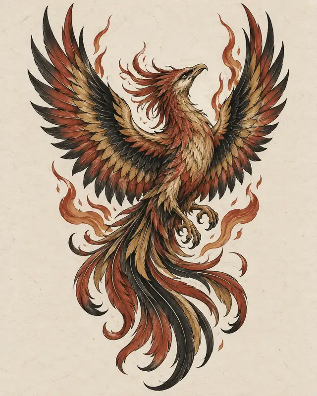 Neo-traditional rising phoenix tattoo concept