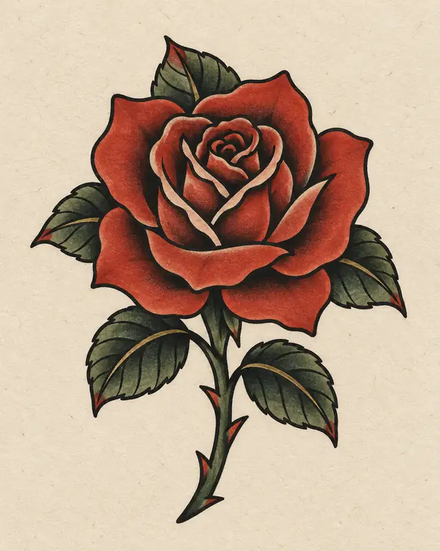 Old-school red rose tattoo concept