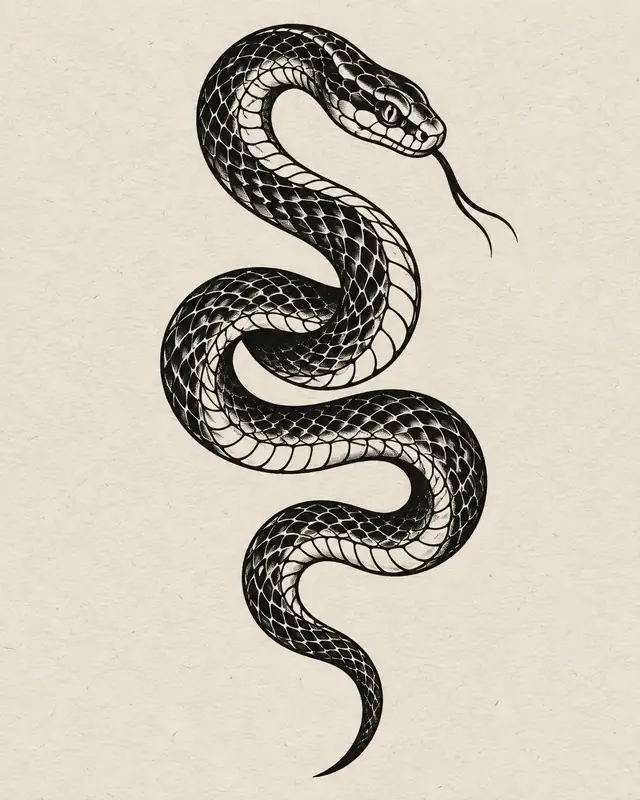 Coiled blackwork snake tattoo concept