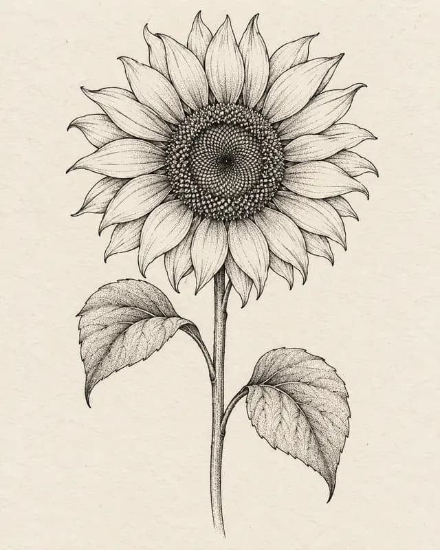 Fine-line sunflower tattoo concept on textured paper