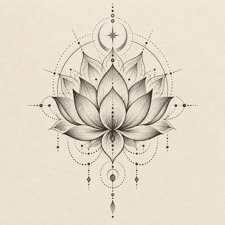 Dotwork lotus and geometric mandala tattoo concept