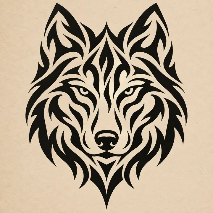 Contemporary tribal-inspired wolf tattoo pattern